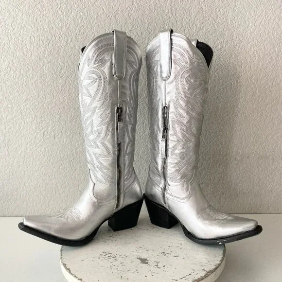 Lane SMOKESHOW Womens Cowboy Boots 7 Silver Trail Western Cowgirl Mid Calf Tall